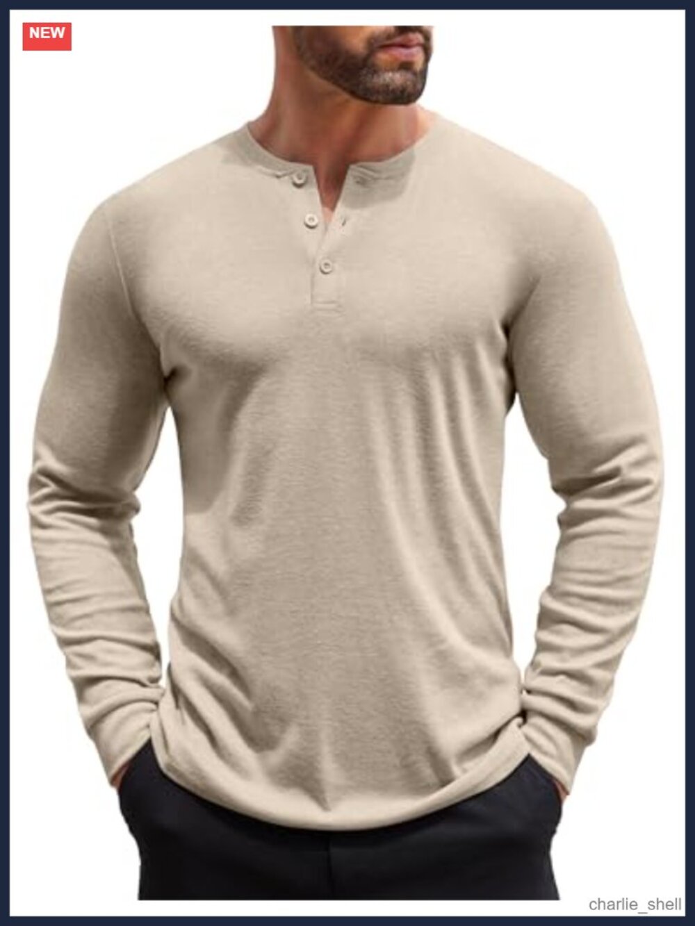 Men's Long Sleeve Henley Shirt Button Front Casual Pullover